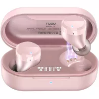 TOZO T12 Wireless Earbuds Bluetooth Headphones Premium Fidelity Sound Quality Wireless Charging Case Digital LED Intelligence Display IPX8 Waterproof Earphones Built-in Mic Headset for Sport Rose Gold