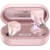 TOZO T12 Wireless Earbuds Bluetooth Headphones Premium Fidelity Sound Quality Wireless Charging Case Digital LED Intelligence Display IPX8 Waterproof Earphones Built-in Mic Headset for Sport Rose Gold