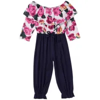 Ywoow Girls' Long-Sleeved Printed Jumpsuit with Romper Children's Wear Girl Long Sleeves Printing One-Piece Garment